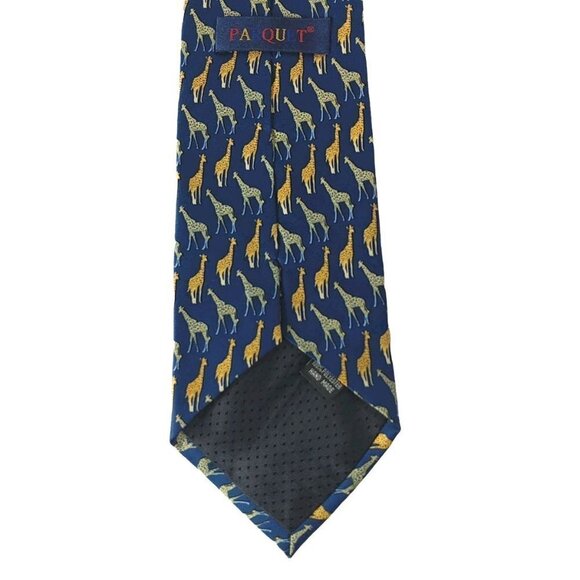 Parquet Giraffe Zoo Animal Print Blue Gold Novelty Necktie - Picture 6 of 8